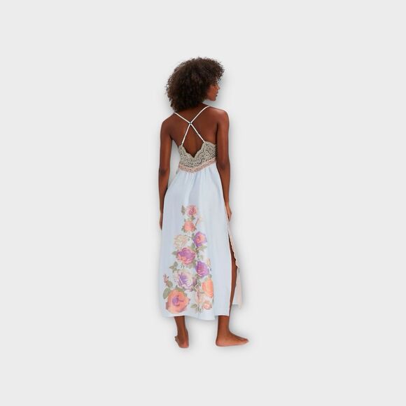 Free People Intimately Just Dreamy Maxi Slip Dress Sky Combo Airbrush Floral S - Picture 2 of 11